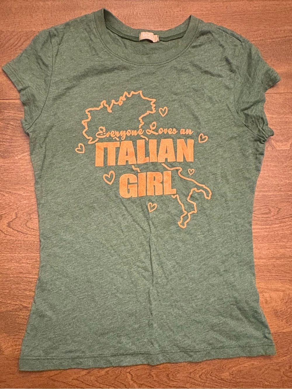 Y2K Twenty One Italian Girl Green Graphic T-Shirt Made in USA Size L